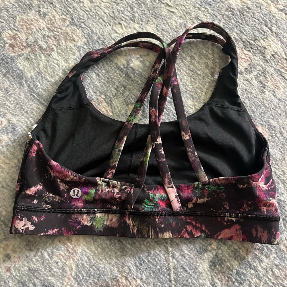 lululemon Women's Floral Sports Bra - Black and Purple